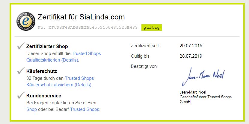 SiaLinda Trusted Shops